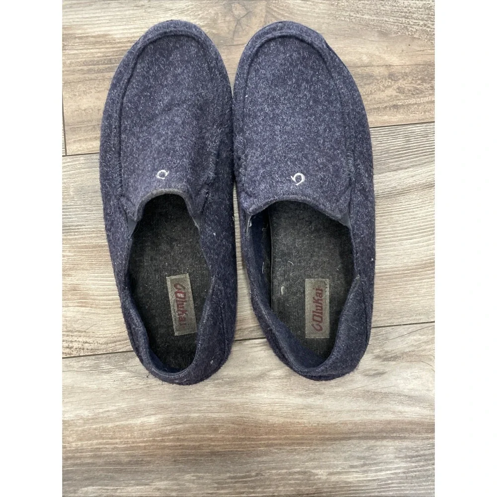 OluKai Moloa Hulu Slippers Mens 13 Gray Wool Blend Slip On 10411-4040